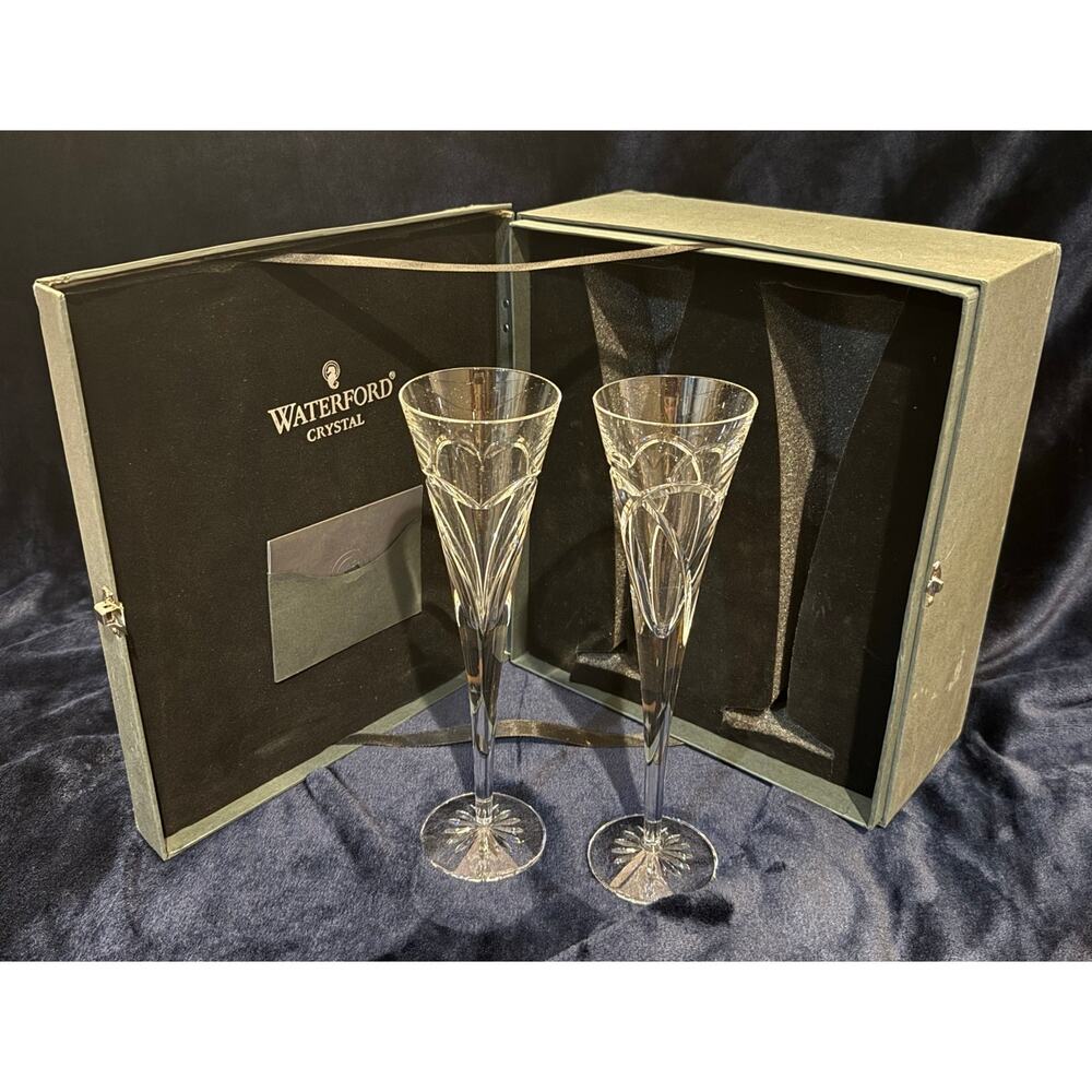 WATERFORD CRYSTAL Love Heart Wine Champagne Flutes Seahorse Limited NEW IN BOX
